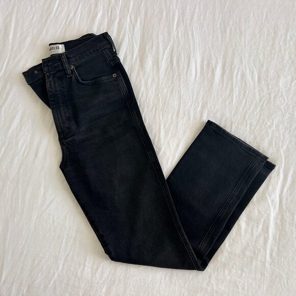 Agolde Pinch Waist Straight Leg Black Denim, Size: 25 - Picture 3 of 6